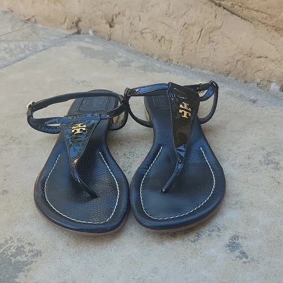 Tory Burch Women's Black patent Dillan Sandal Size 7.5 - Picture 2 of 13
